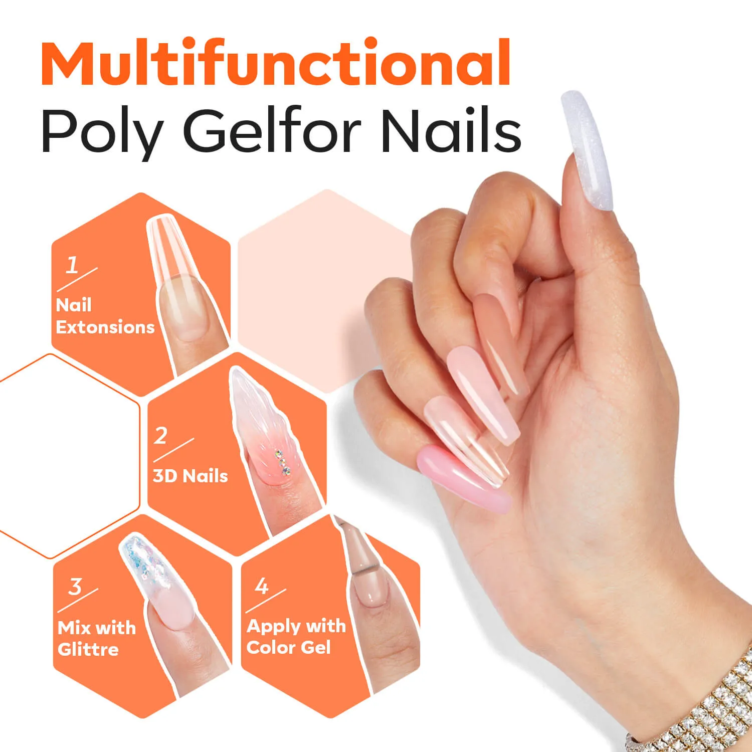 Modelones Non-sticky Solid Extension Gel polygel clear stark