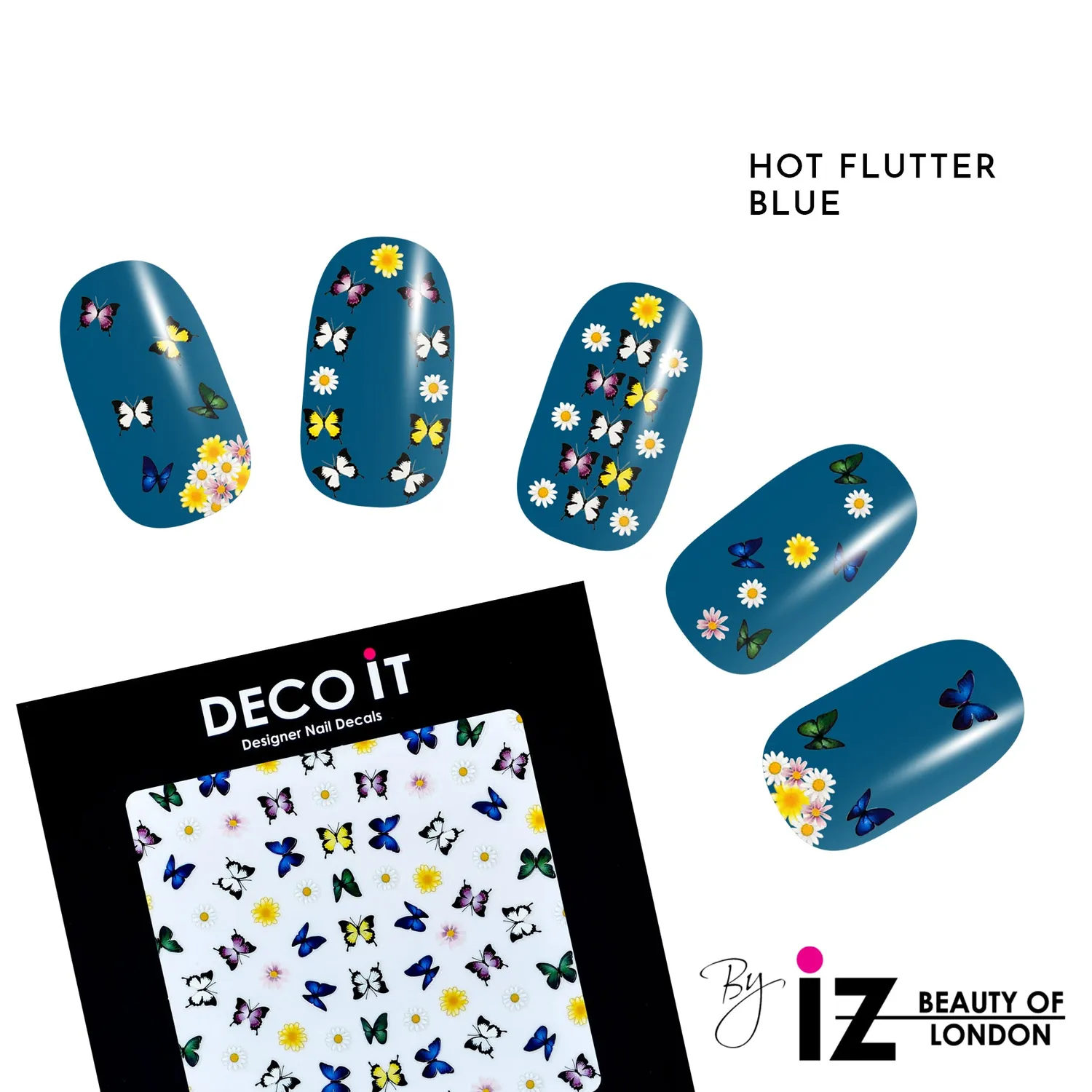 Iz Beauty Hot Flutter Blue nageldekaler blommiga 80-pack