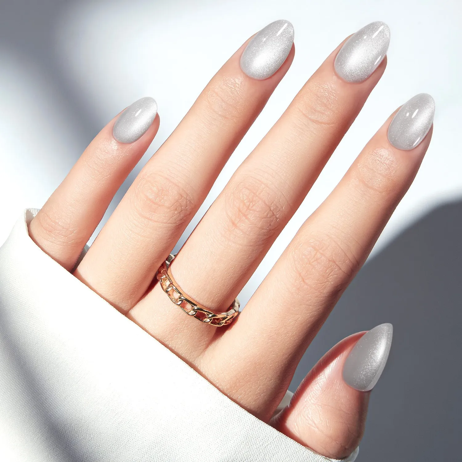 modelones Silver Shimmer lösnaglar silver cat eye