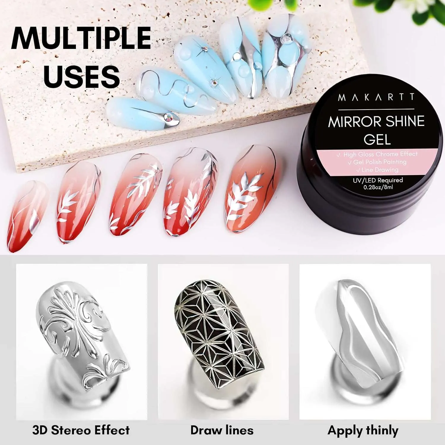 Makartt Mirror Metallic Gel nagellack Silver spegeleffekt