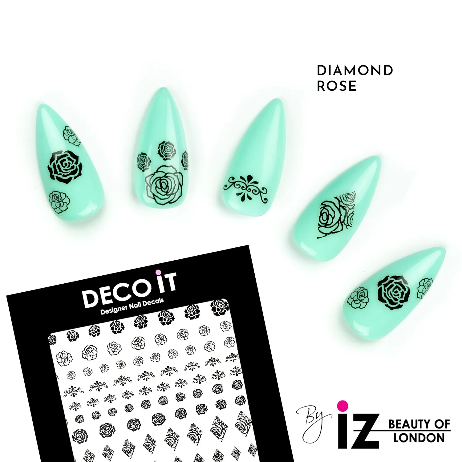 Iz Beauty Diamond Rose nageldekaler svartvit 90-pack
