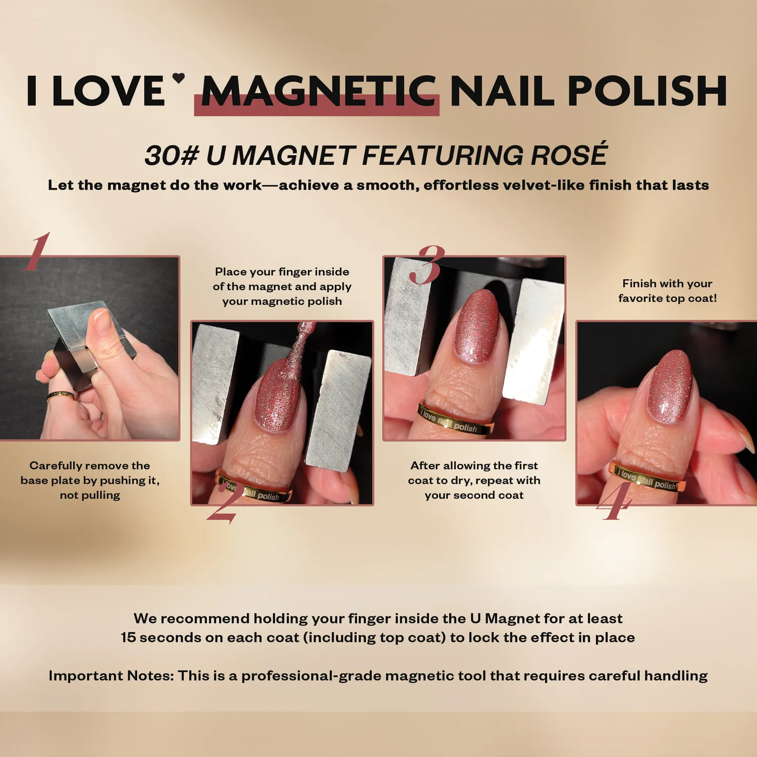 ILNP Rosé magnetiskt nagellack rosa holo