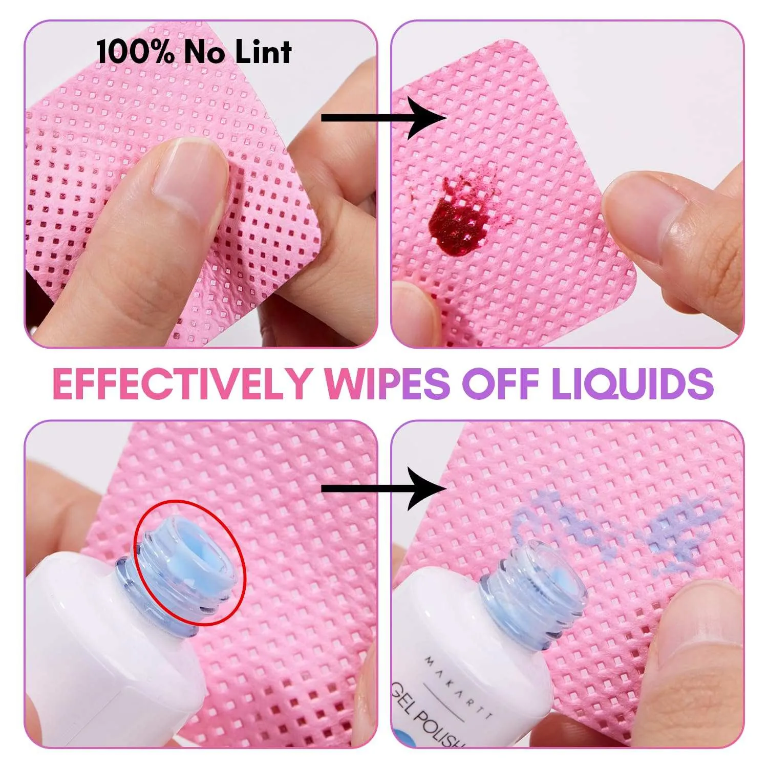 Makartt Lint-Free Nail Wipes luddfria pads 1000p