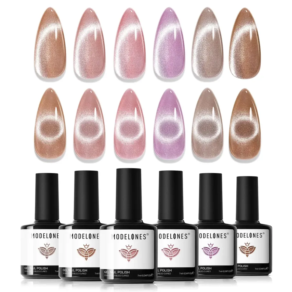 Modelones Cat Eye gellack 6-pack nude rosa glitter