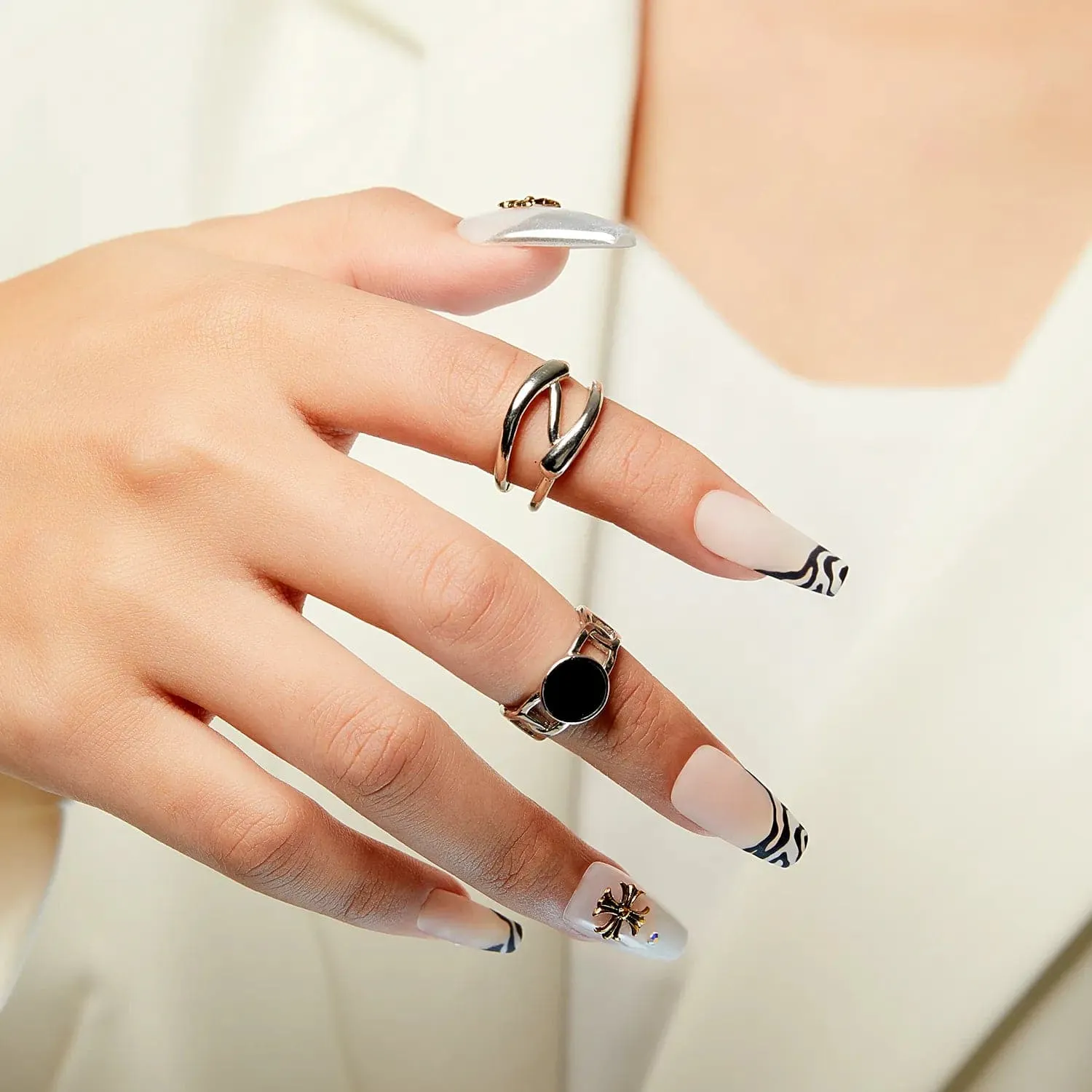 modelones Vintage Silver knuckle ringar set 2-pack silver
