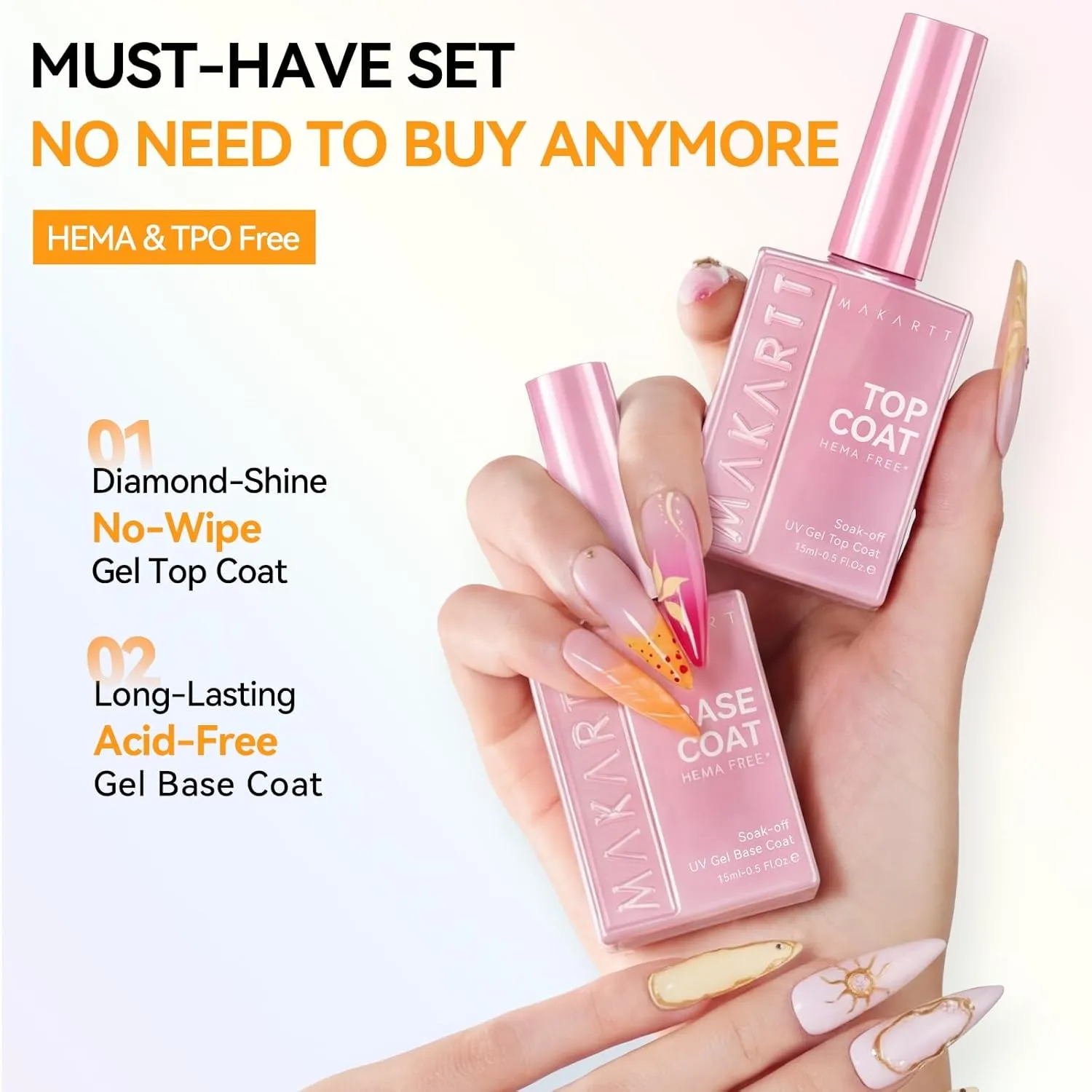 Makartt Hema-Free Gel Top and Base Coat lack 2-pack hemafri