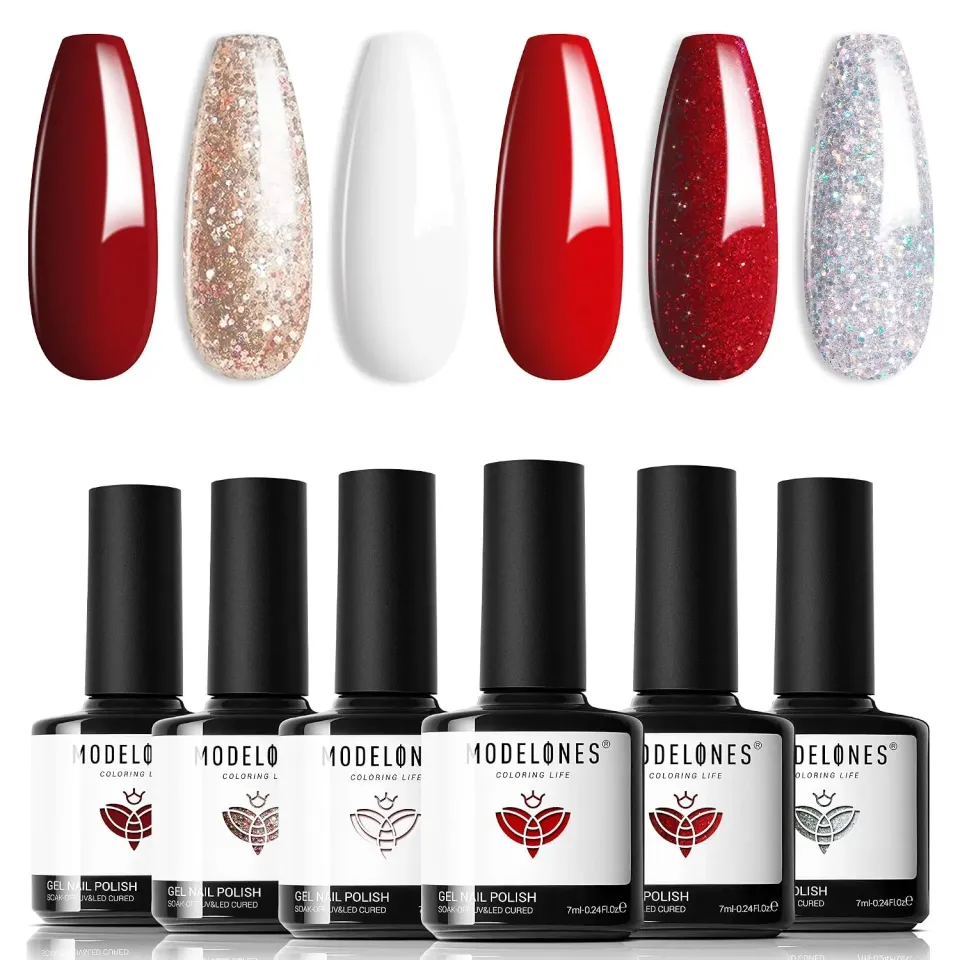 Modelones Fall gellackset 6-pack röd glitter