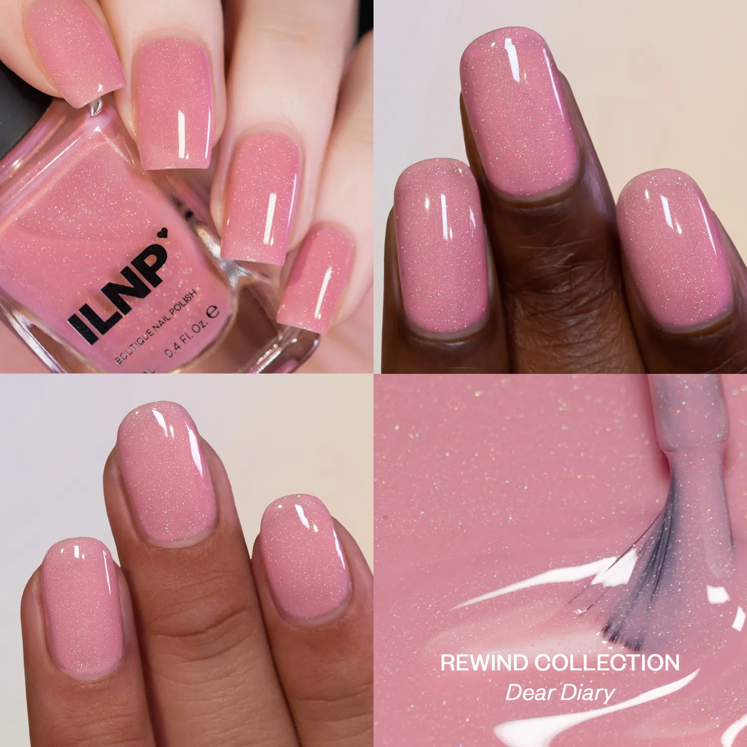 ILNP Rewind Dear Diary nagellack sherbetrosa holografiskt