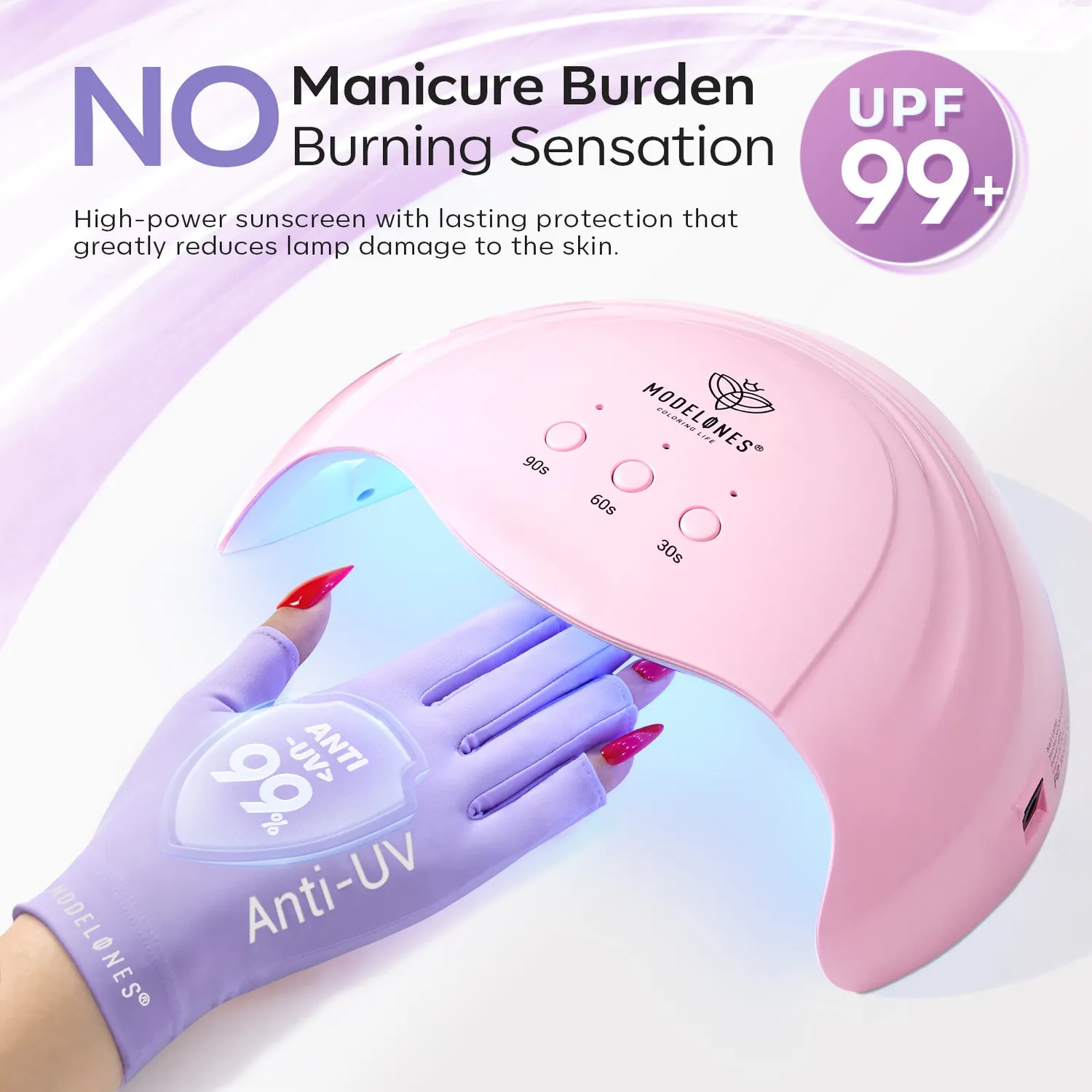 modelones Anti-UV light Nail Glove uv-handske lila UPF99+