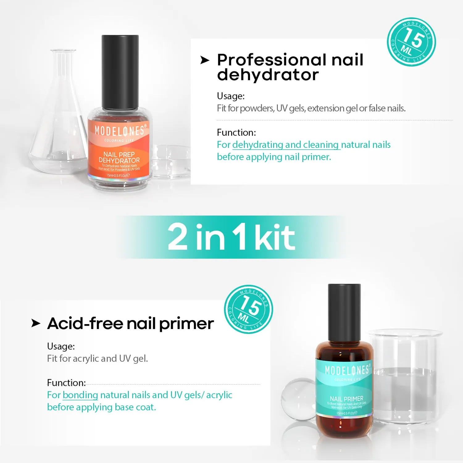 Modelones Nail Primer Prep Dehydrator Set nagelprimer HEMA-fri