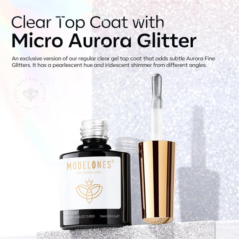 Modelones Aurora Glitter top coat 10 ml vit aurora