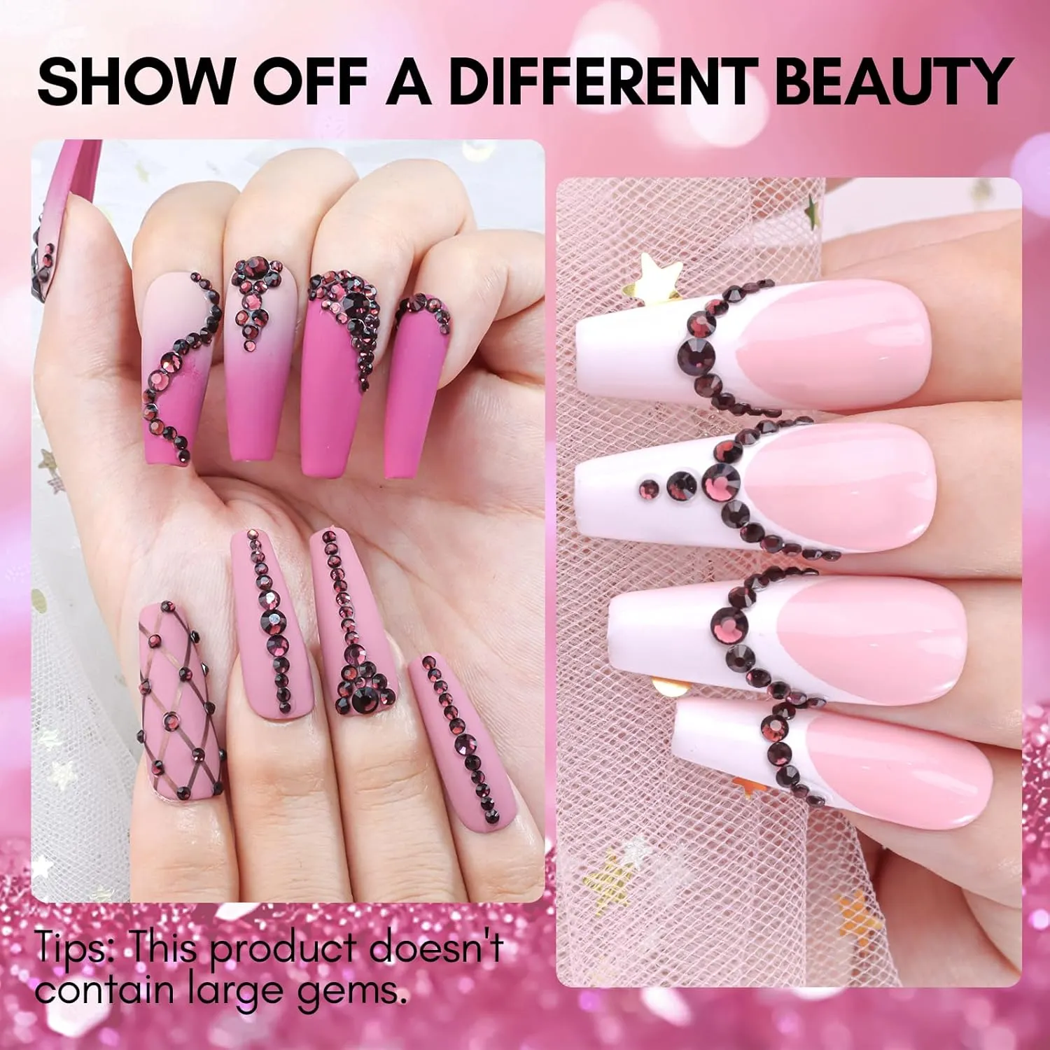 Makartt Nail Decoration Rhinestone Set nagelstenar svart lila
