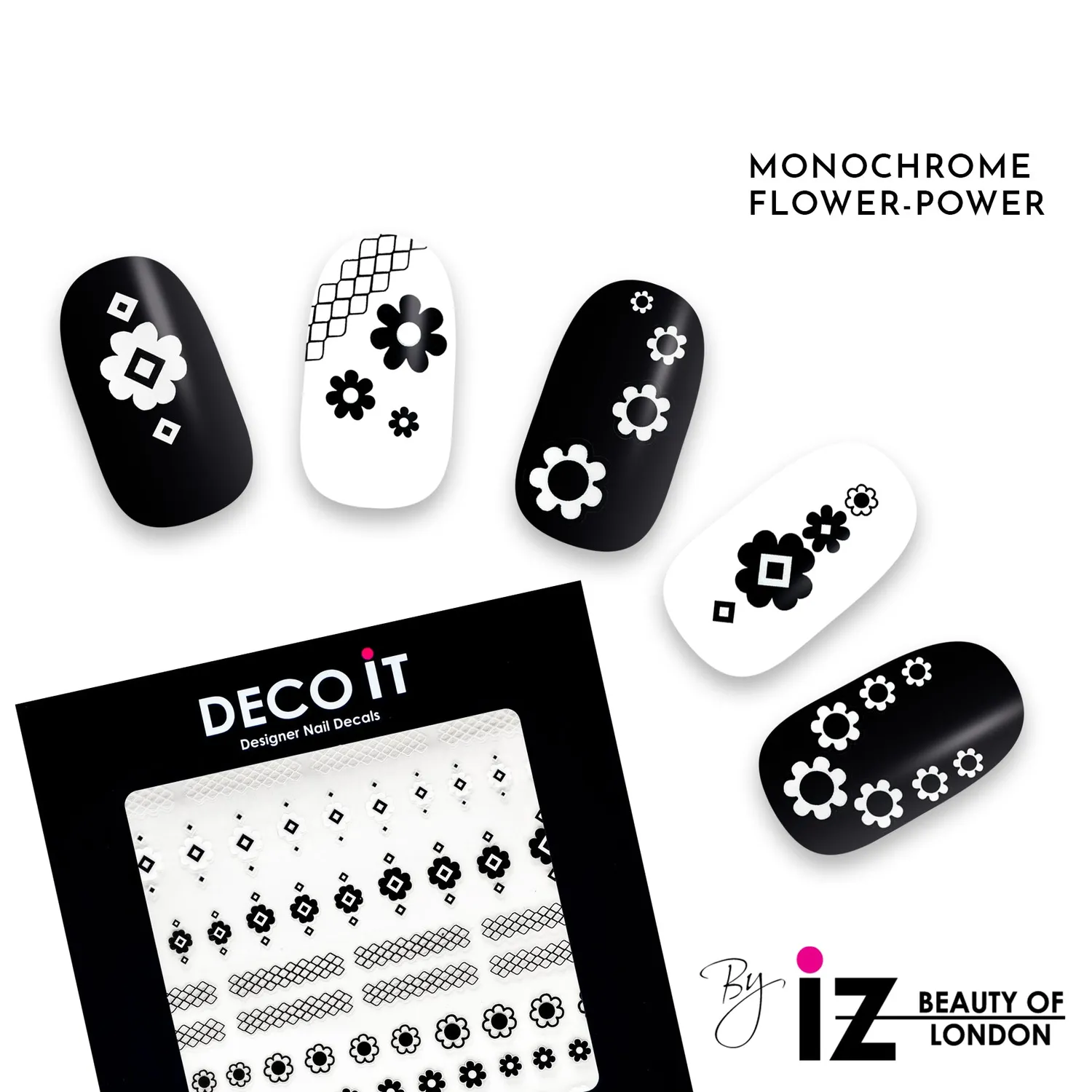 Iz Beauty Flower Power nageldekaler Monochrome 90-pack