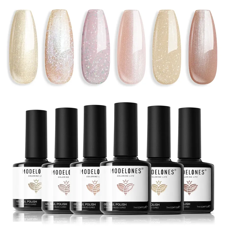 Modelones Nude gellack set 6x7ml glitter