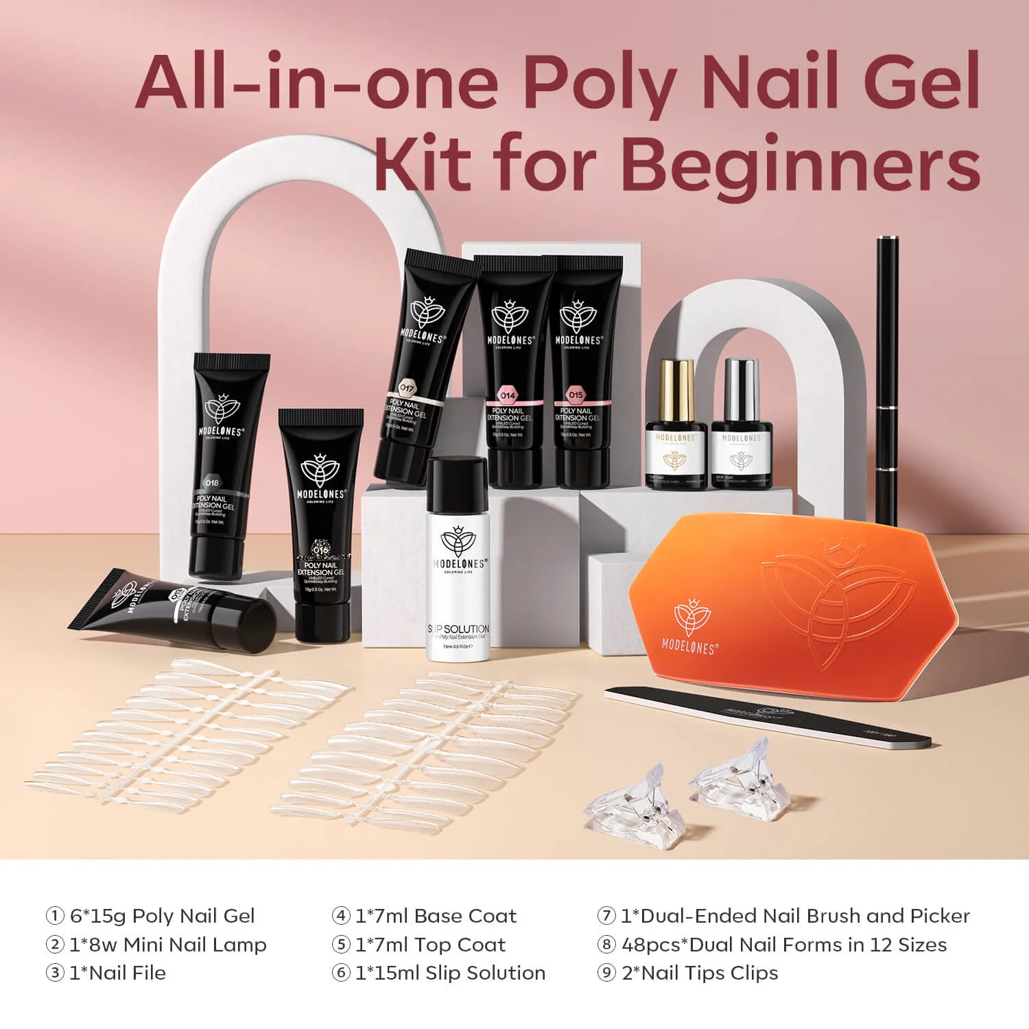 modelones Nude Clear Black Pink polygelkit 4 toner