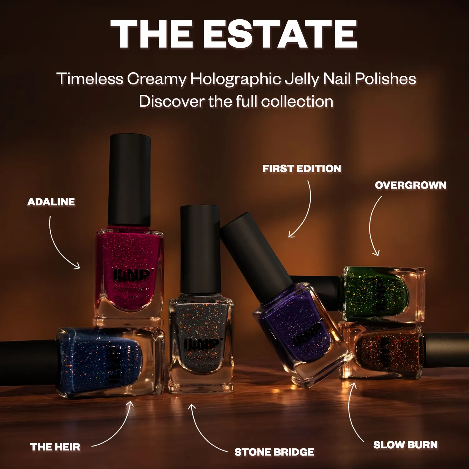 ILNP The Estate The Heir nagellack safirblå kopparflakes