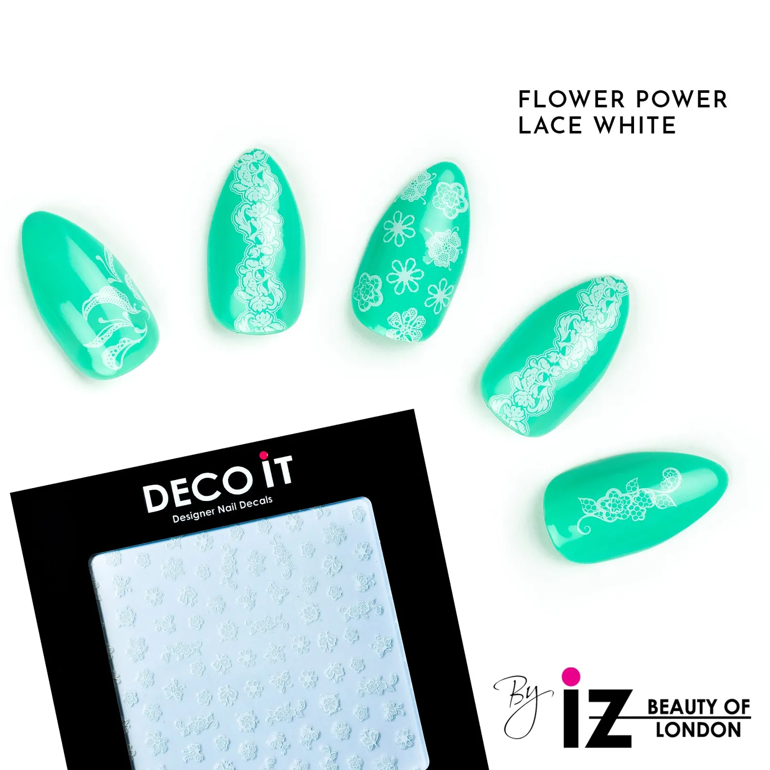 Iz Beauty Flower Power Lace White nageldekaler 100-pack vit spets