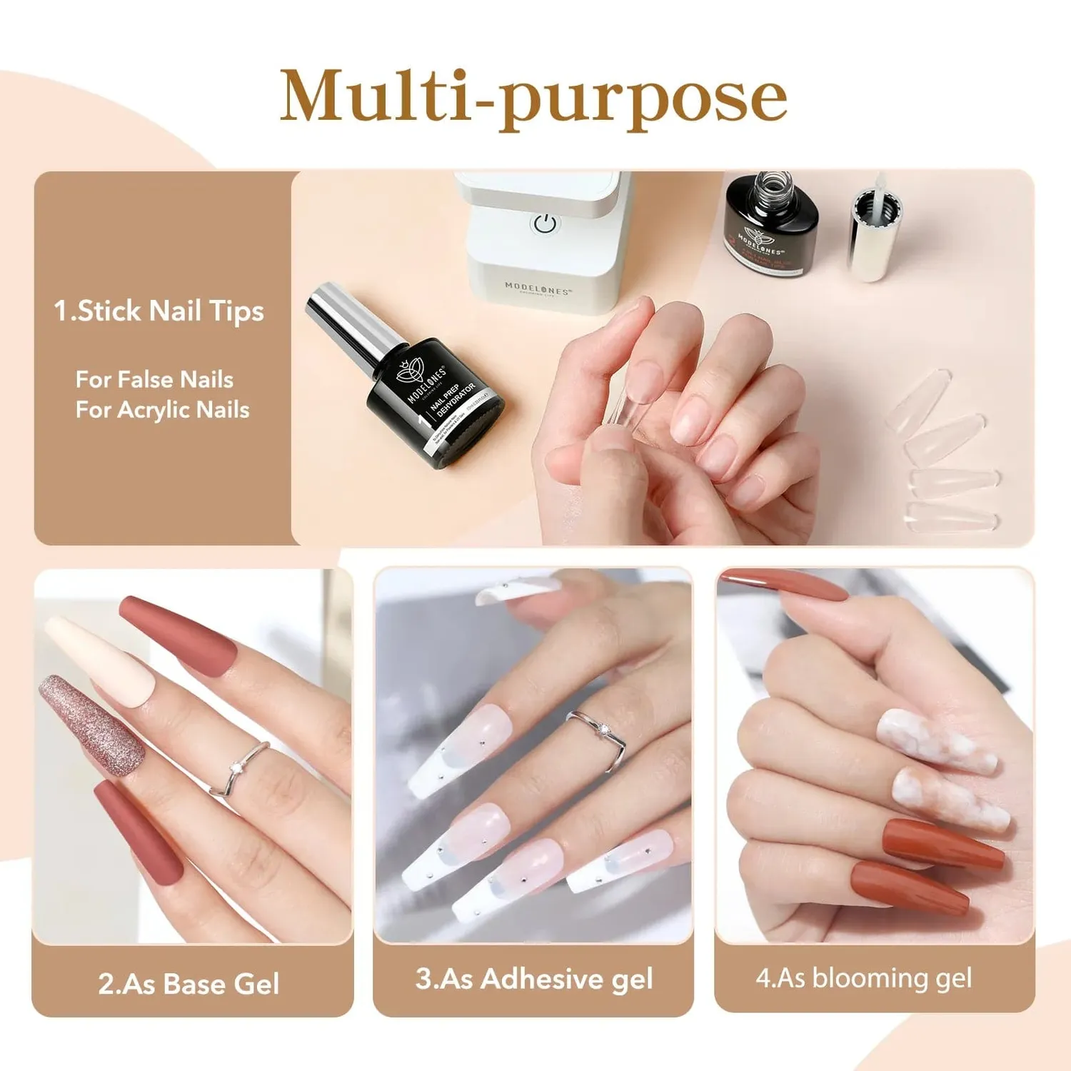 modelones 4-In-1 Multi-Functional Nail Glue Gel 10 ml