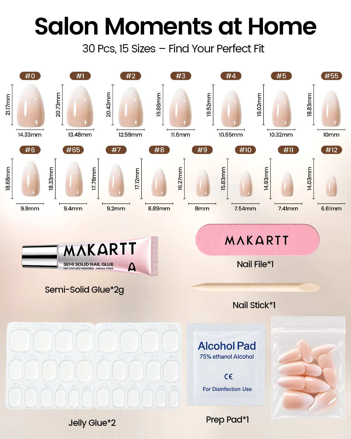 Makartt Bare Filter Press On Nails French ombré