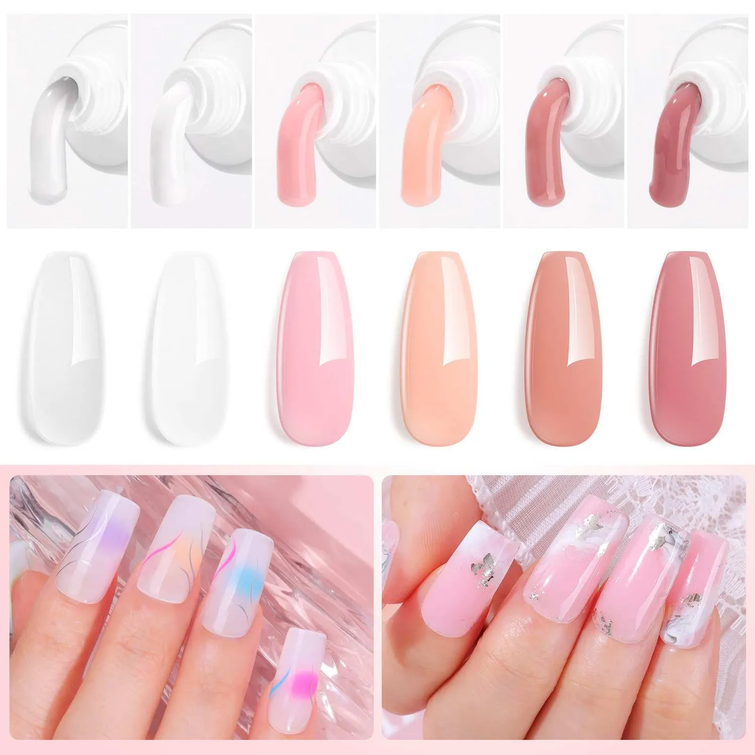 Makartt polygelset 6x15ml Clear Nude Pink bygggel