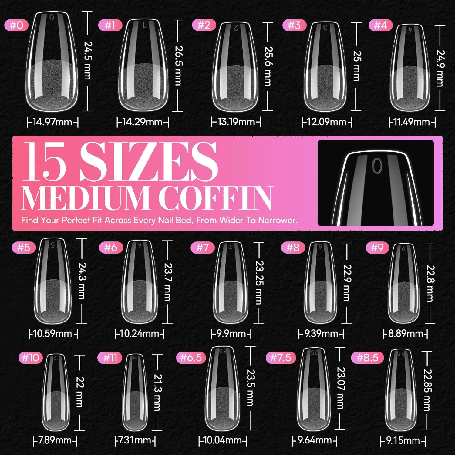 Makartt 2 Shapes in 1 Box nageltippar Medium Almond & Medium Coffin
