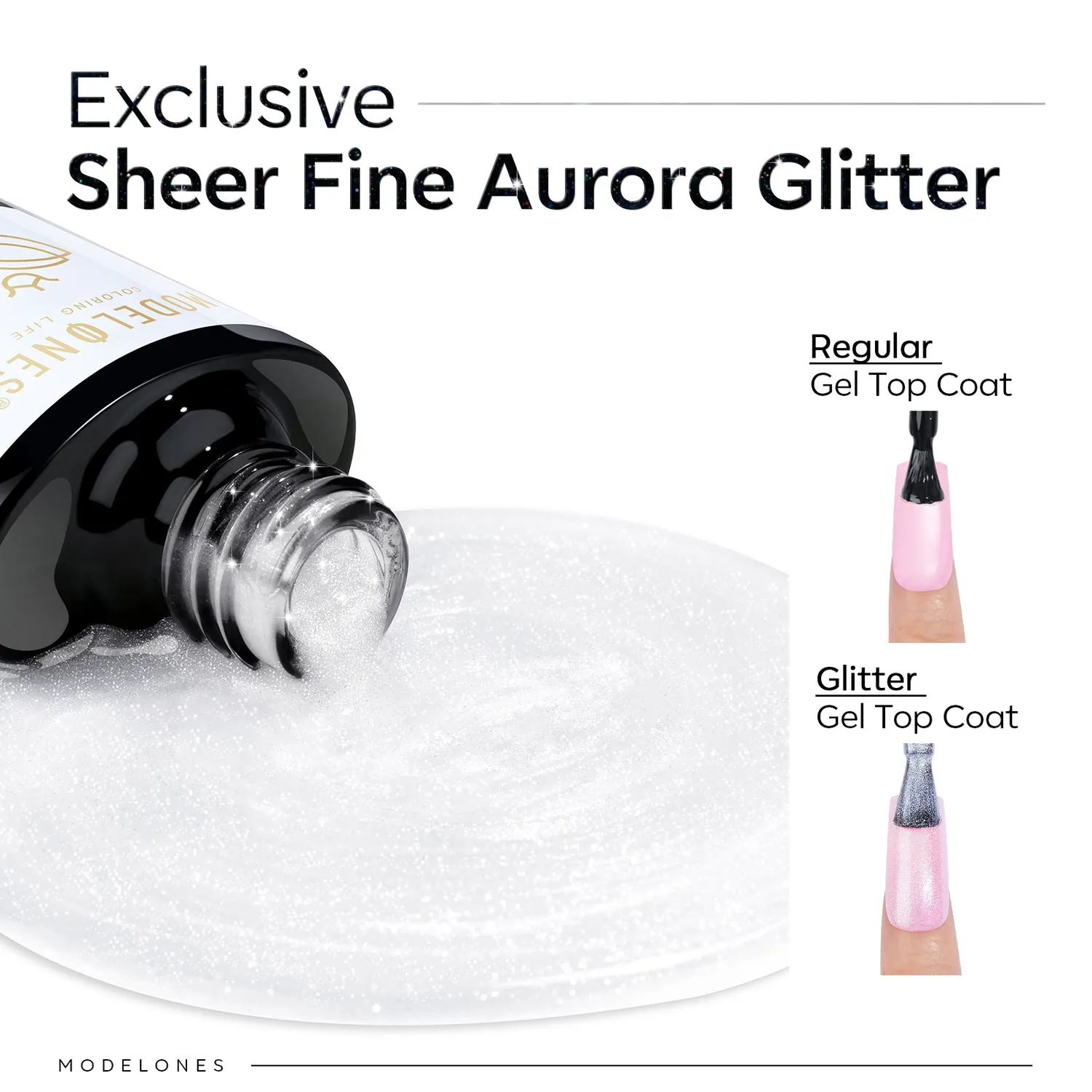 Modelones Aurora Glitter top coat 10 ml vit aurora