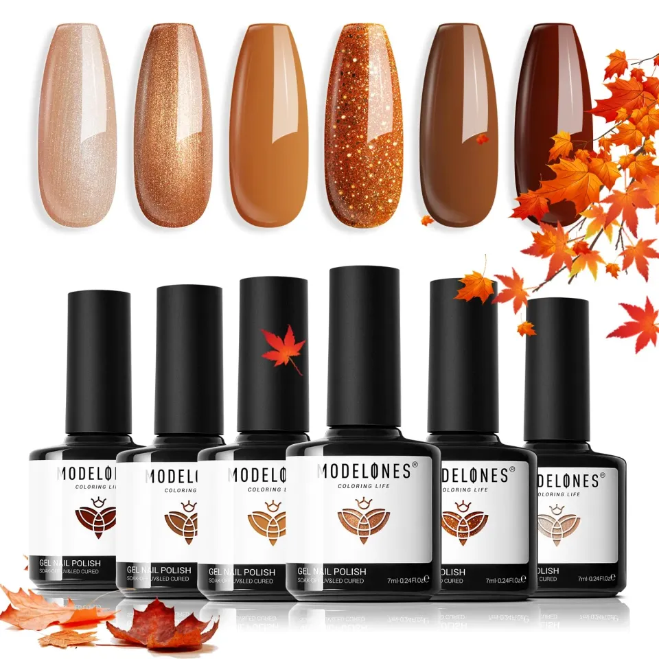 Modelones Fall gellack 6-pack nudebrun orange glitter