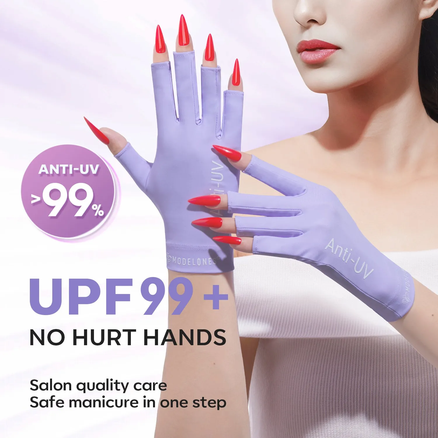 modelones Anti-UV light Nail Glove uv-handske lila UPF99+