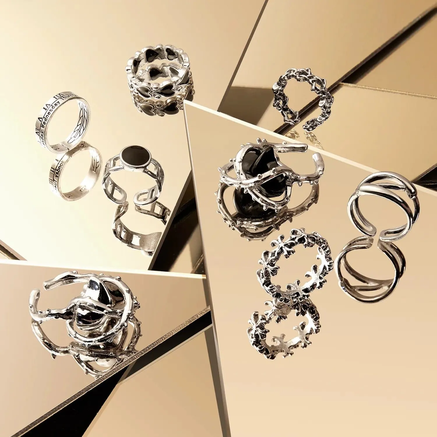 modelones Vintage Silver knuckle ringar set 2-pack silver