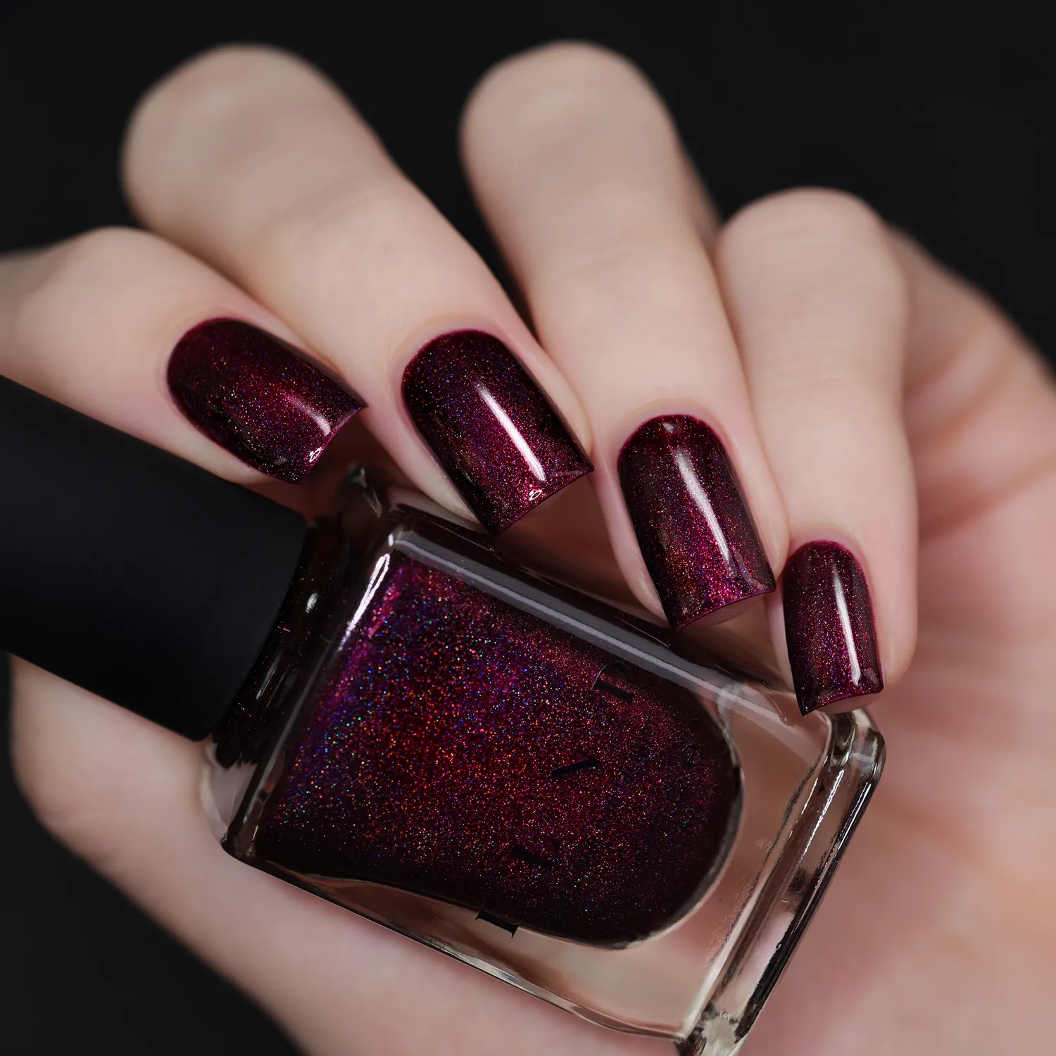 ILNP Black Orchid nagellack mörk bourgogne holografiskt