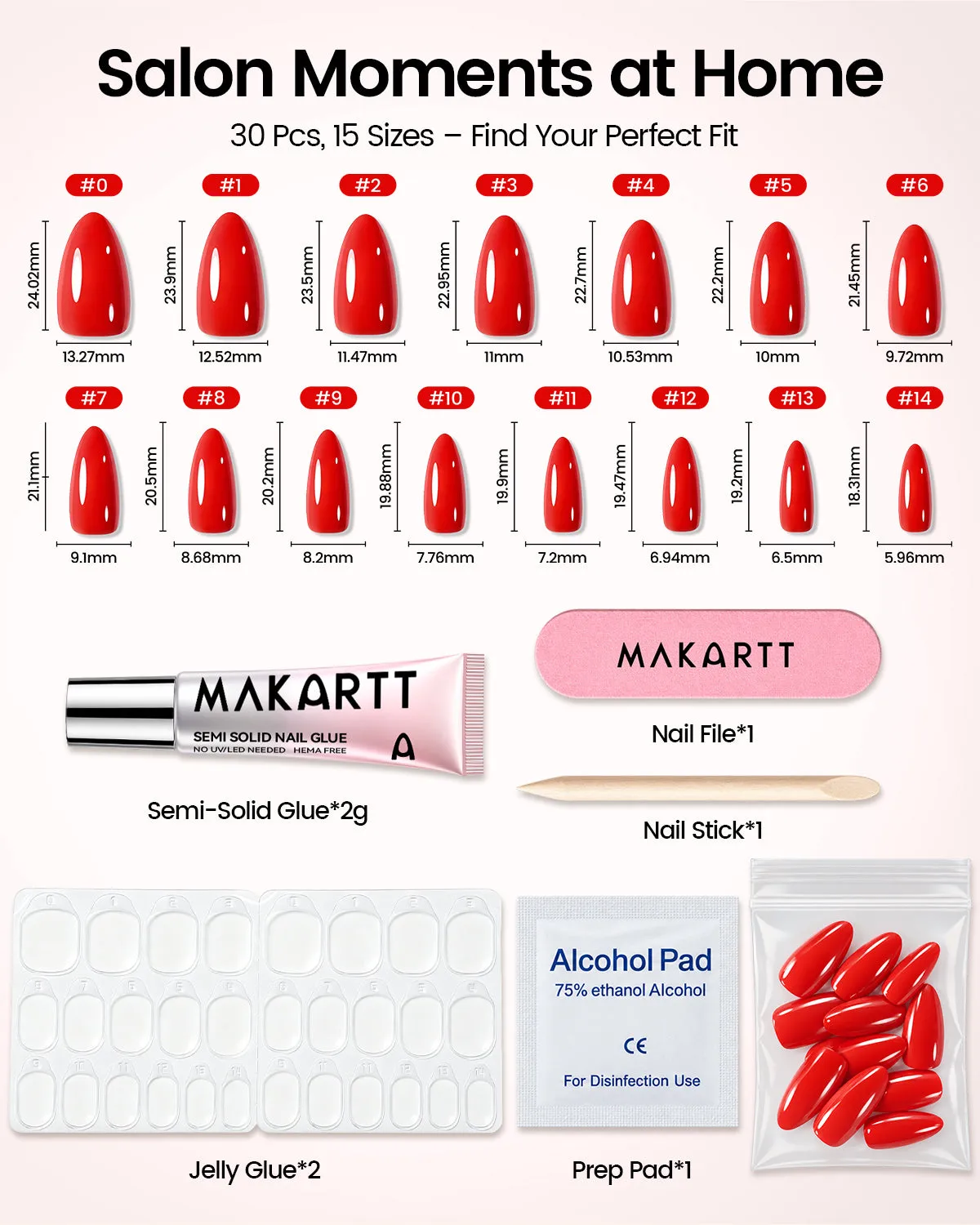 Makartt High Gloss Press On Nails Set lösnaglar Candy Apple