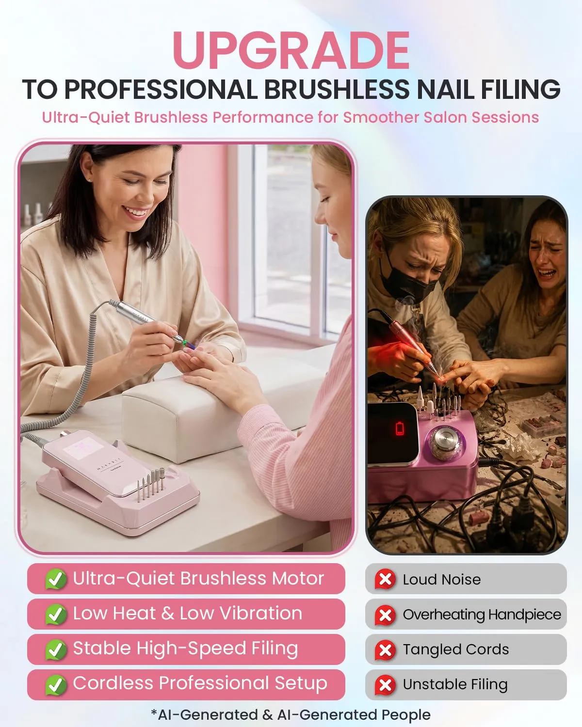Makartt Vyktor nagelfil 60W 35000RPM rosa borstlös