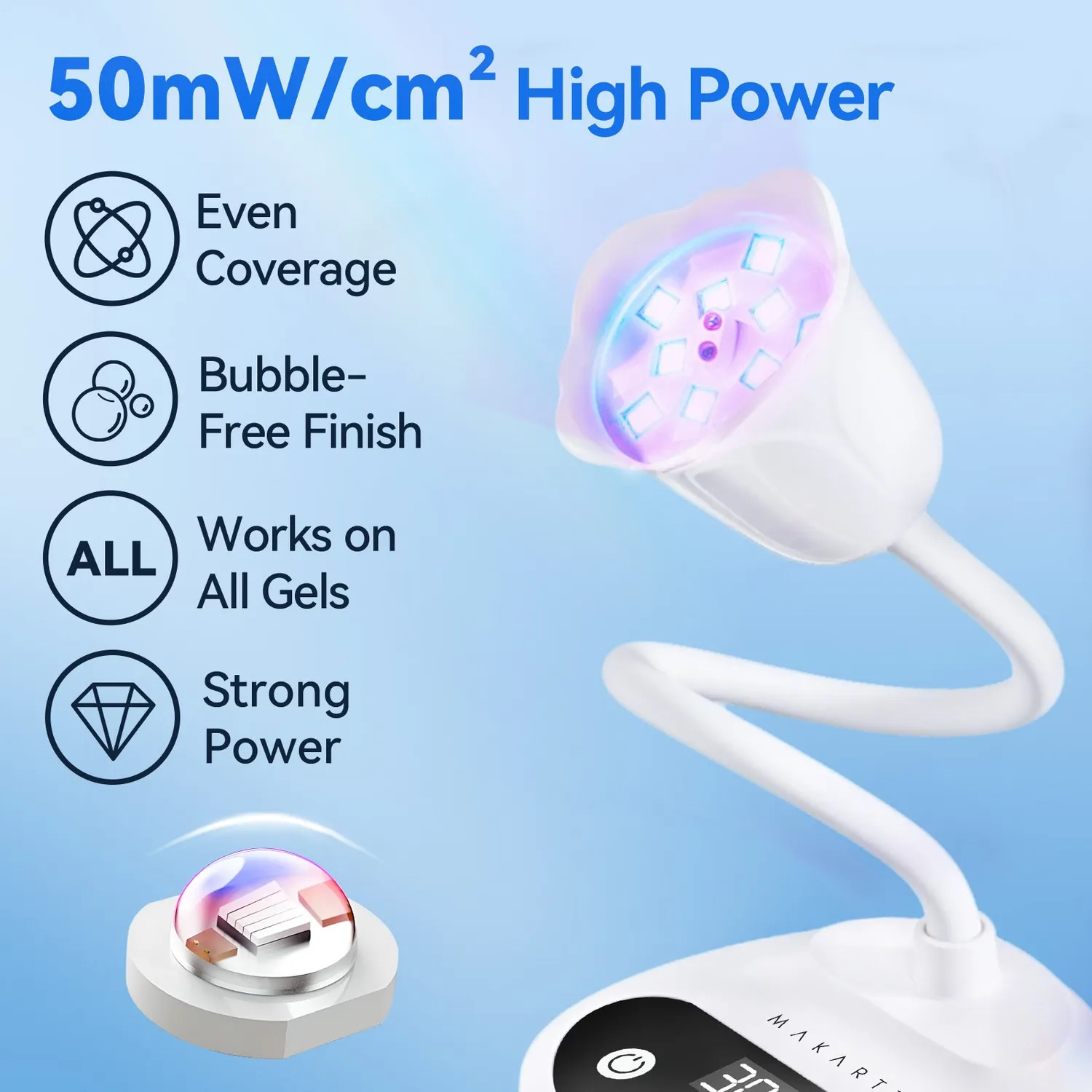 Makartt Gooseneck LED nagellampa White timer flexibel