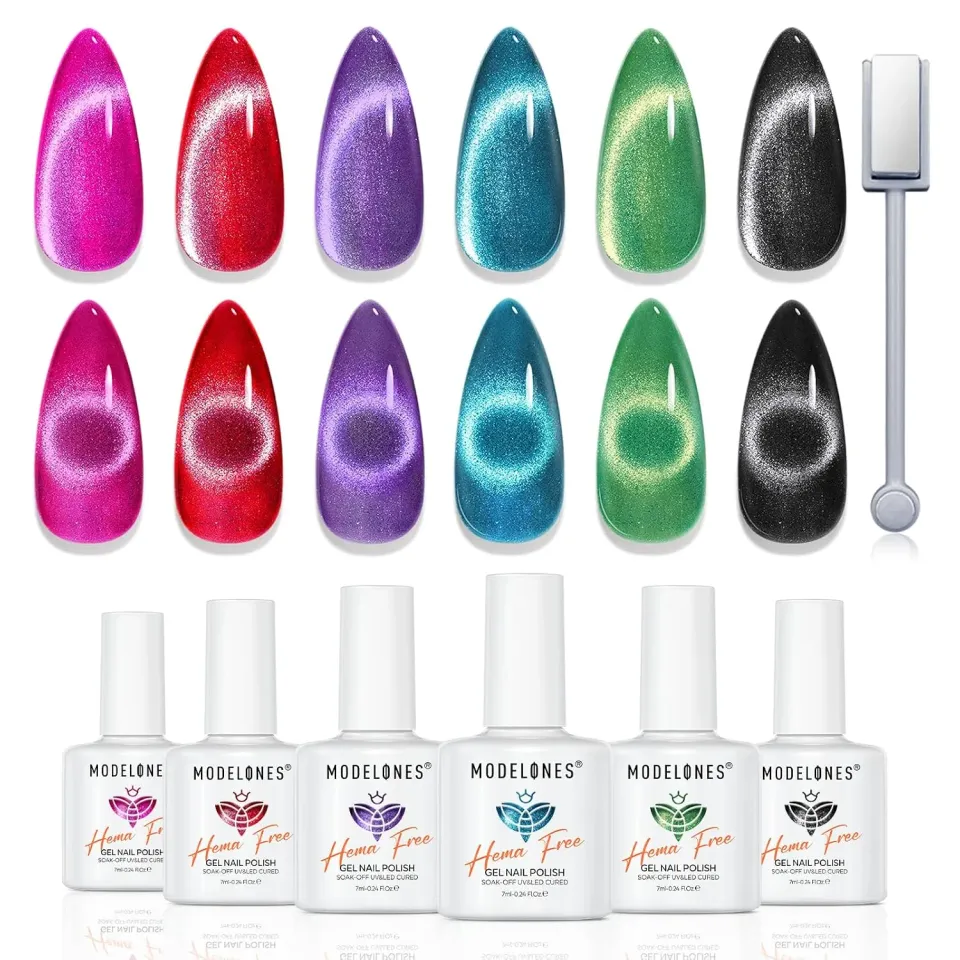 Modelones Cat Eye gellack set 6 färger magnet holografiskt