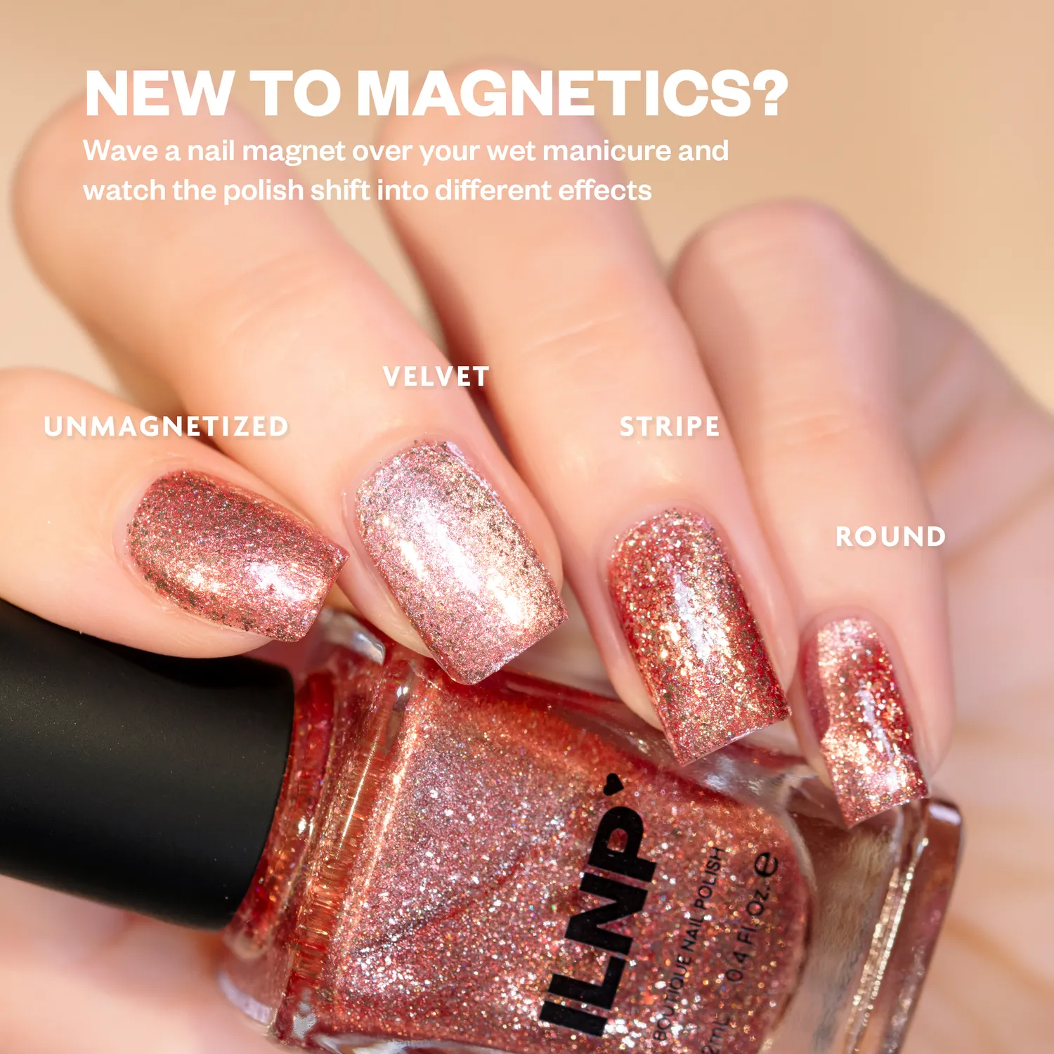 ILNP Rosé magnetiskt nagellack rosa holo