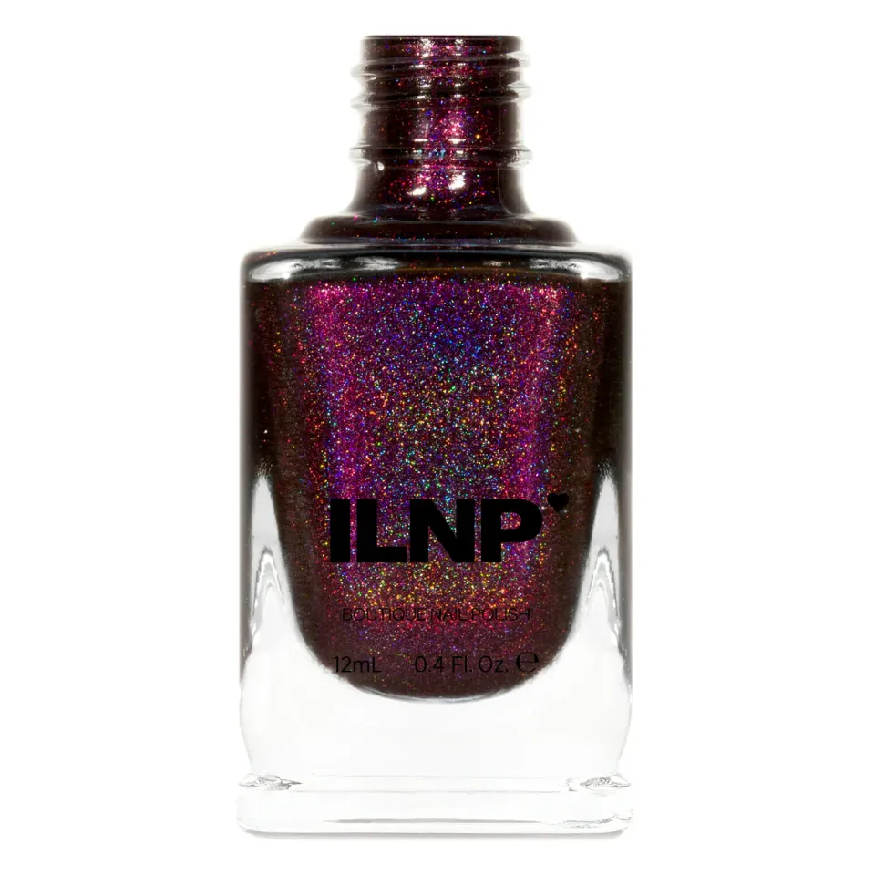 ILNP Black Orchid nagellack mörk bourgogne holografiskt