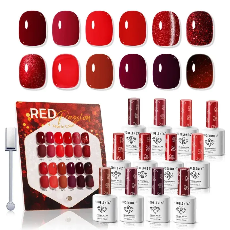 Modelones Hold Me Close gellack set 12-pack röd HEMA-fri