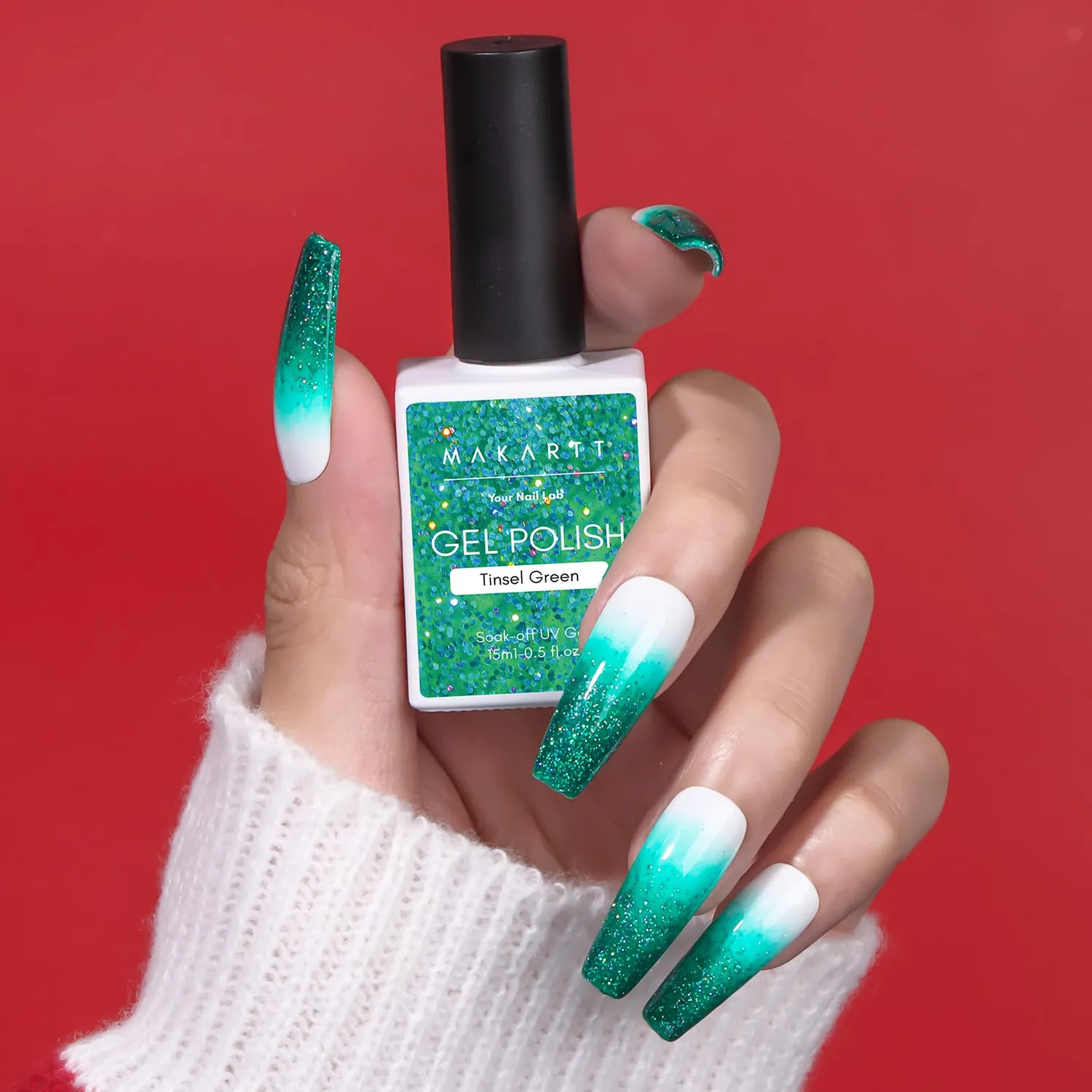Makartt Christmas Sparkly gellack grön 15ml glitter