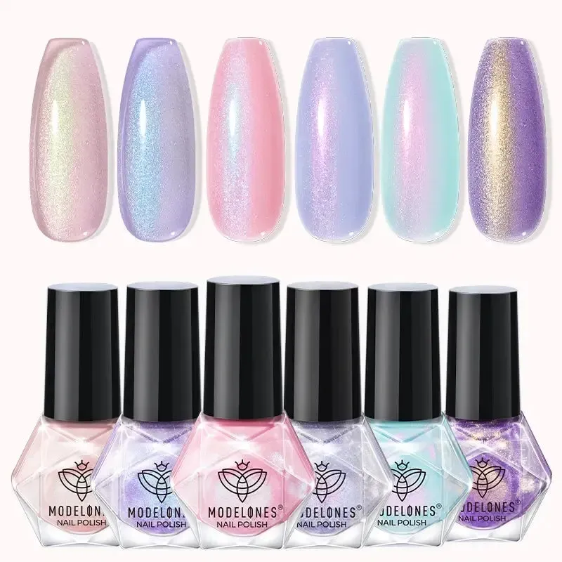 Modelones Aurora Blooms nagellack 6-pack rosa blå skimmer