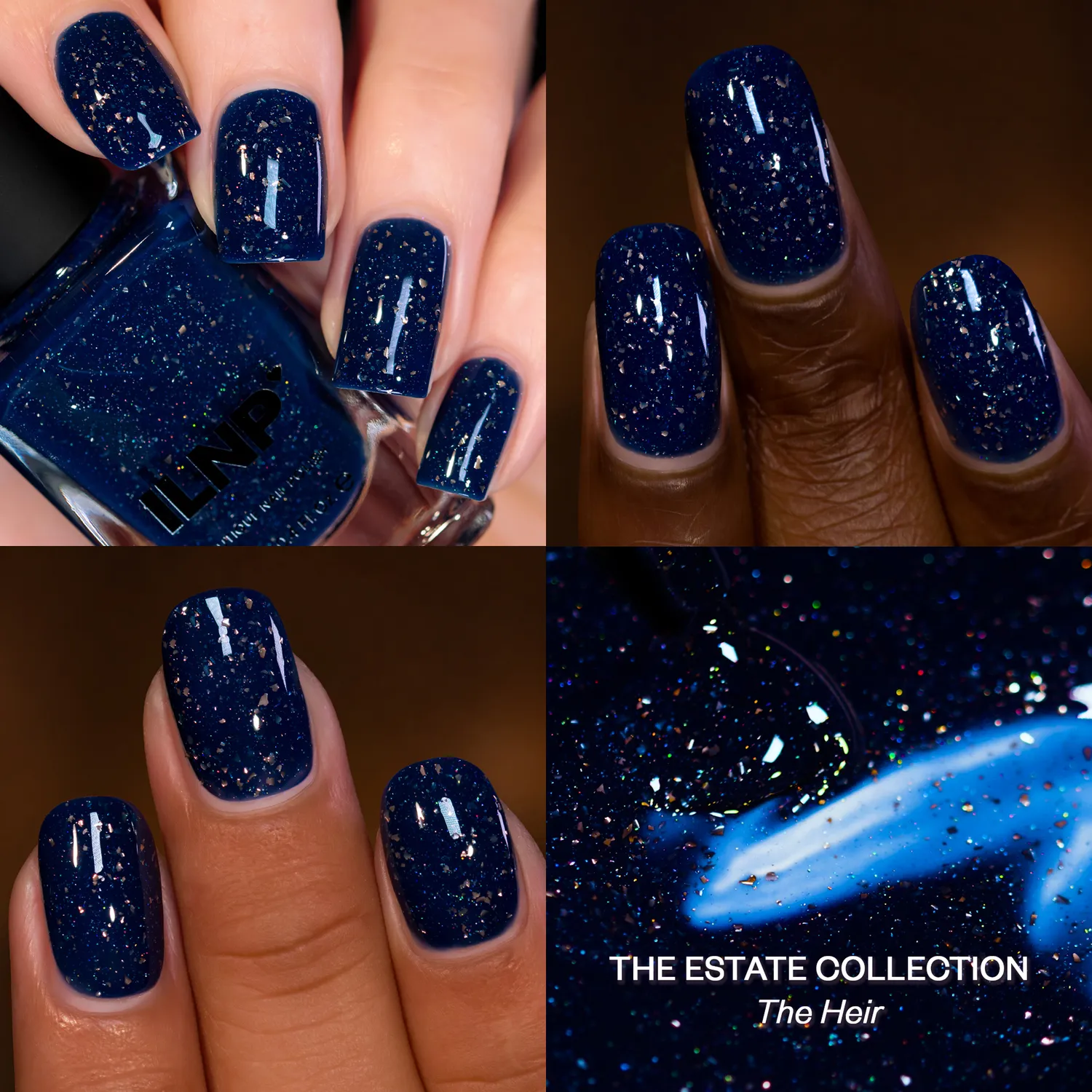 ILNP The Estate The Heir nagellack safirblå kopparflakes