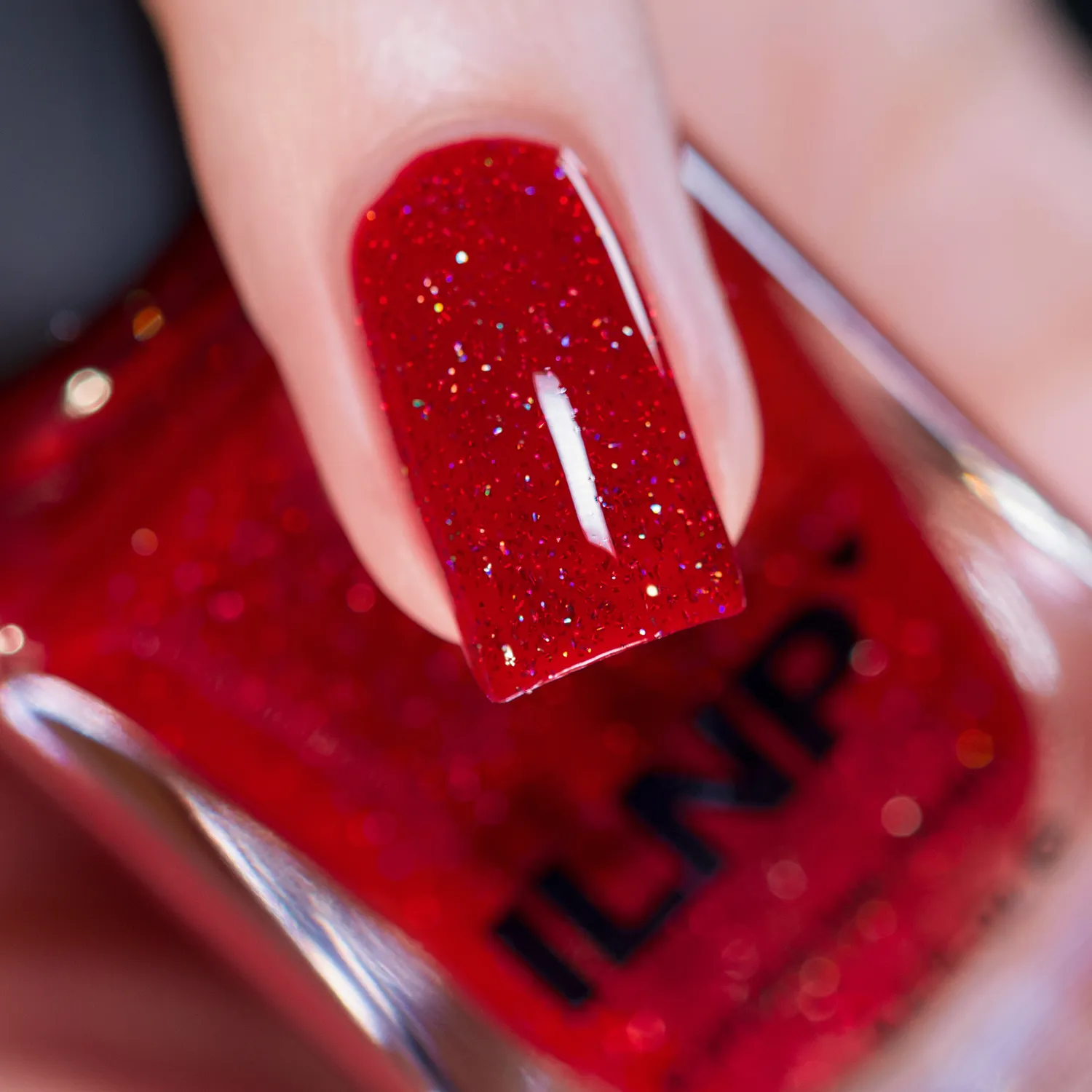 ILNP Joy nagellack röd holografisk jelly