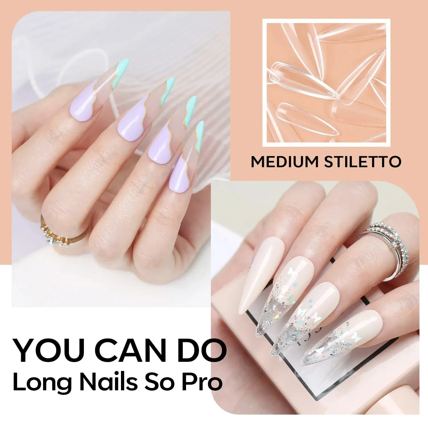 Modelones Stiletto Clear nageltips lång 200-pack