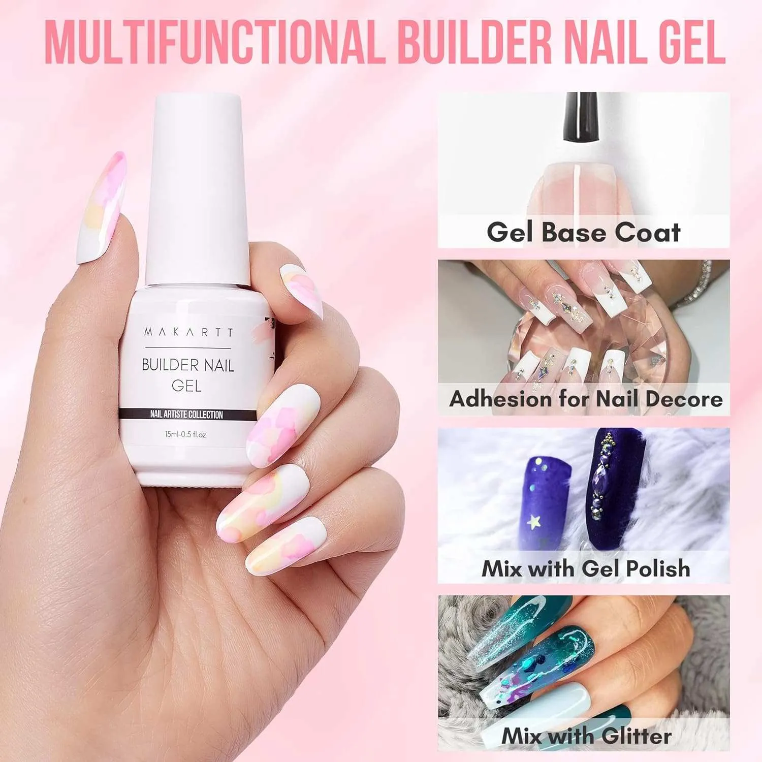 Makartt Builder 5 in 1 Apex byggel rosa 15 ml stark