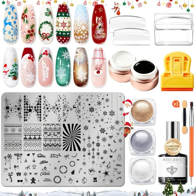 Modelones Winter stampingkit 16-delar jul french