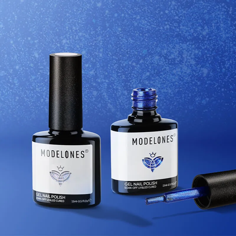 modelones Night Song cat eye gellack 2-pack blå glitter 15 ml