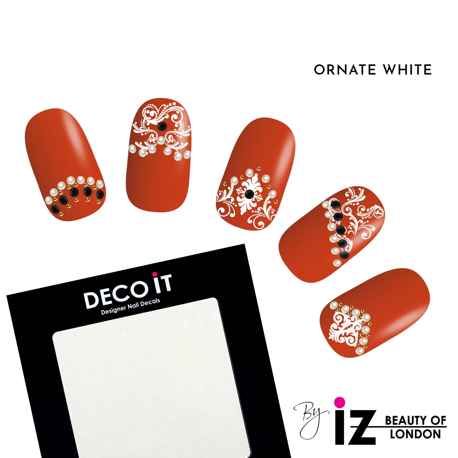 Iz Beauty Ornate French nageldekalar vit 40-pack