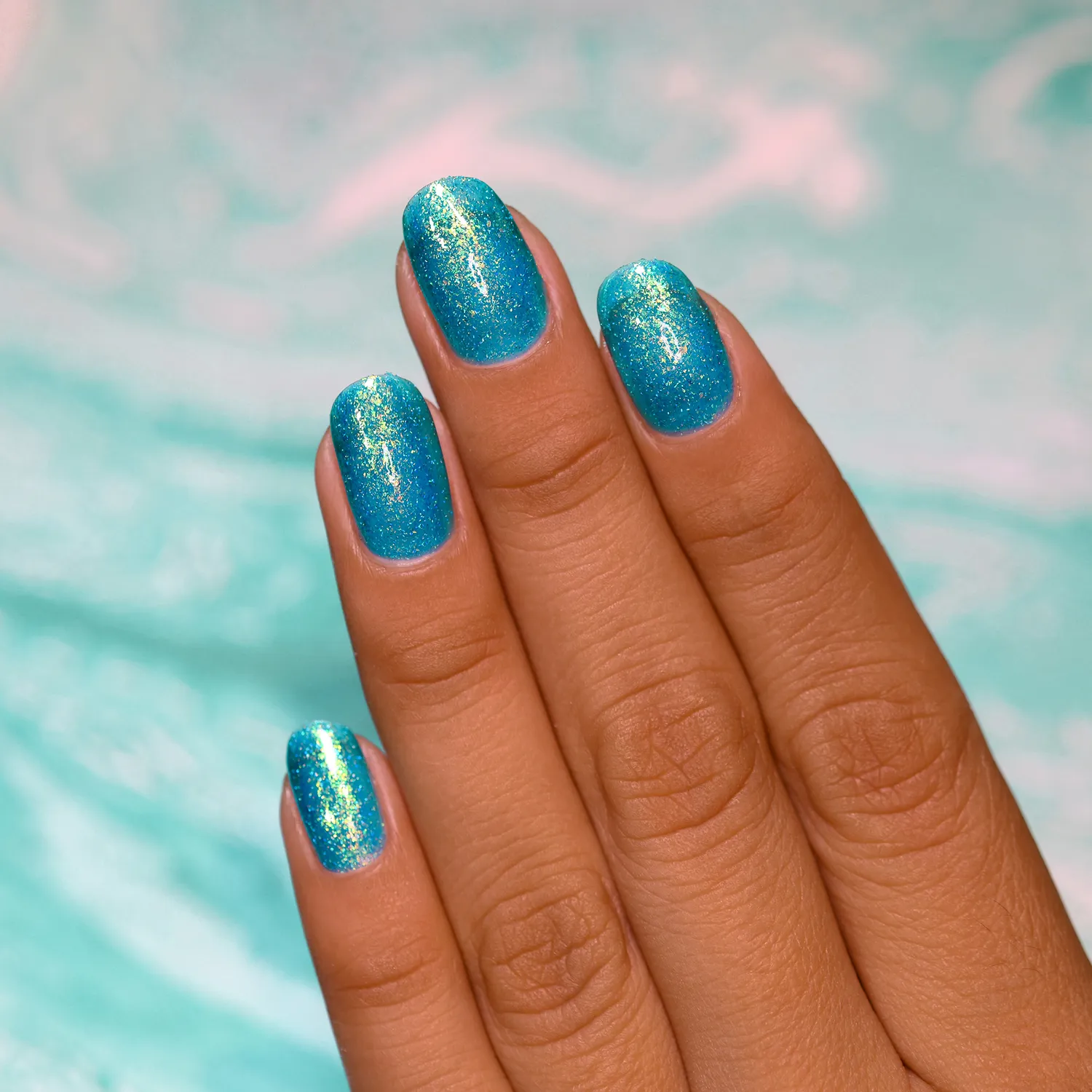 ILNP Blue Lagoon nagellack turkost holografiskt jelly