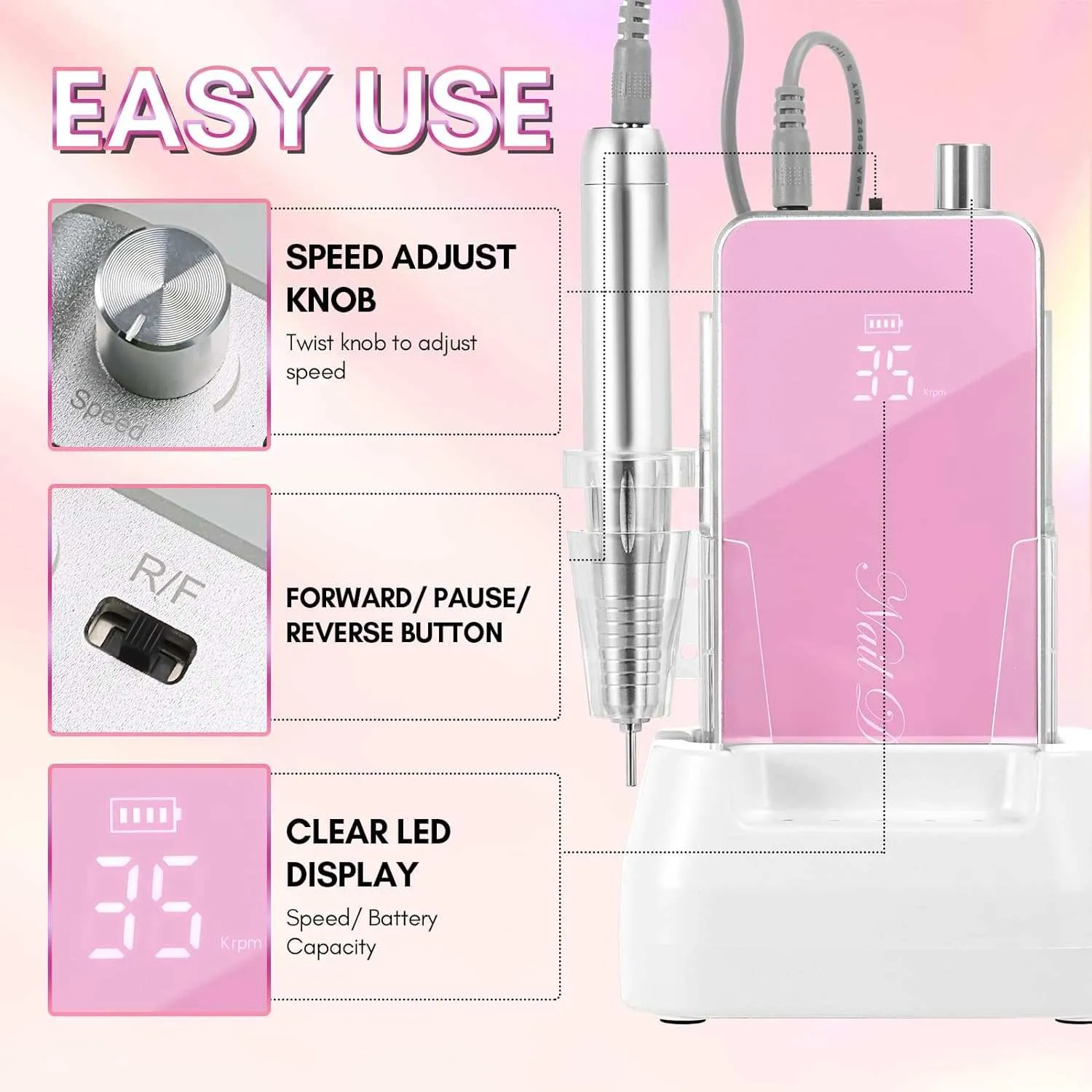 Makartt Nouvella Electric Nail Drill nagelslip svart sladdlös