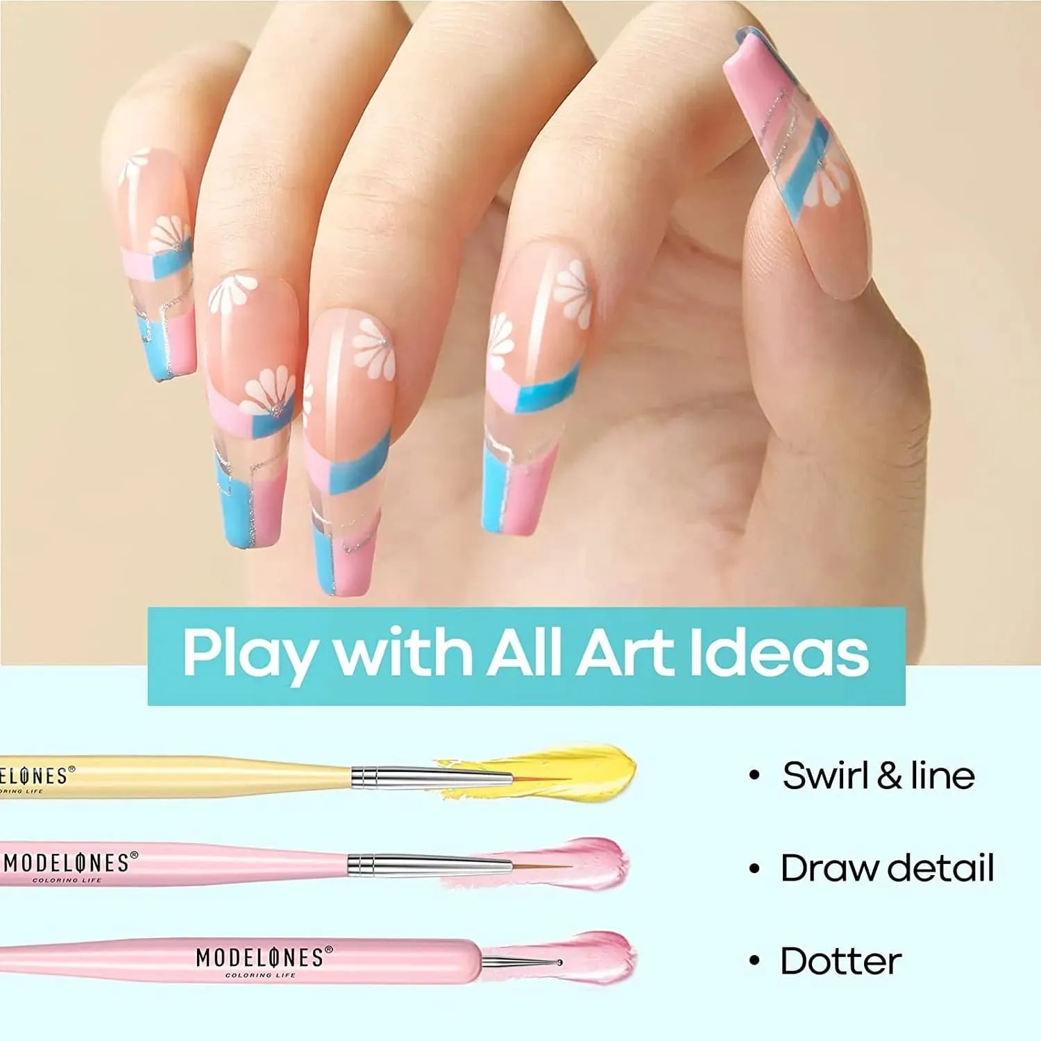 modelones Nail Art Liner penselset 6-pack tunn