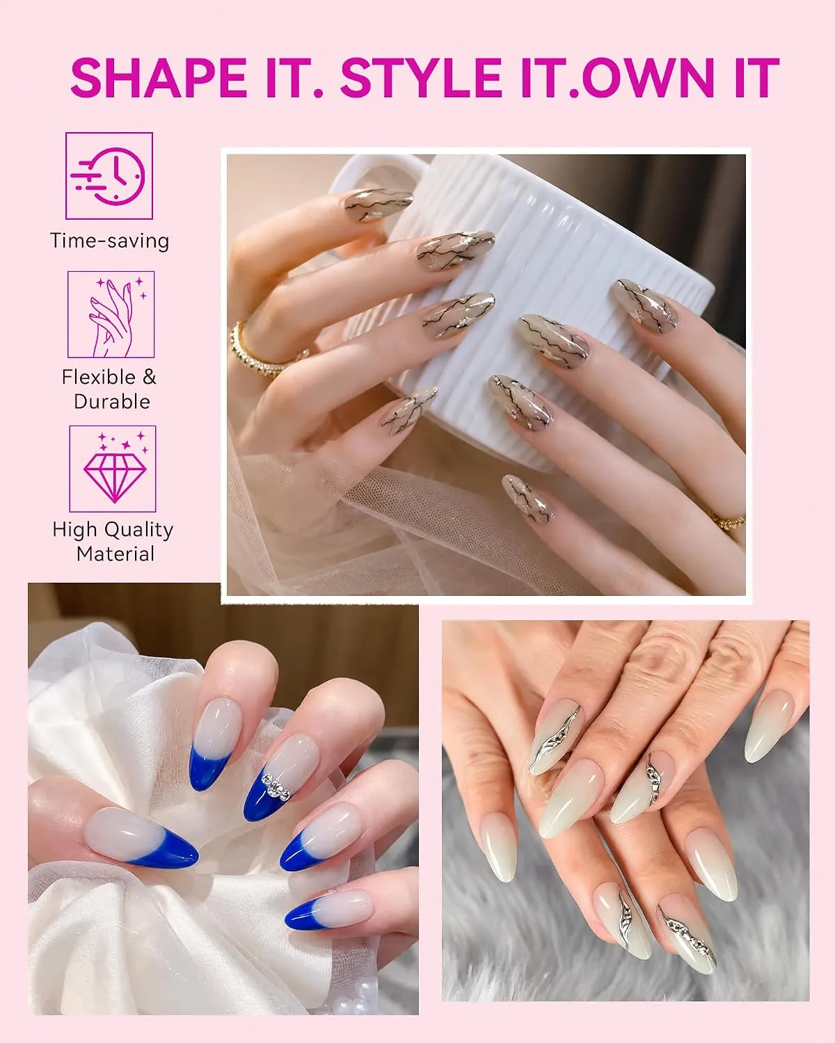 Makartt Natural White nageltippar almond M 420-pack